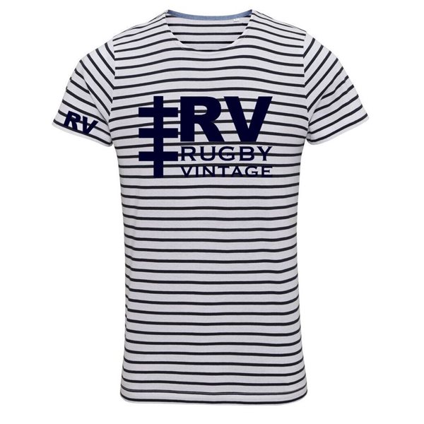 Picture of Rugby Vintage - Brand Logo Striped T-Shirt - Navy/White