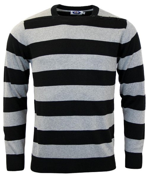 Madcap England - Jones Stripe Jumper 60's Cycling Top - Black/ Grey