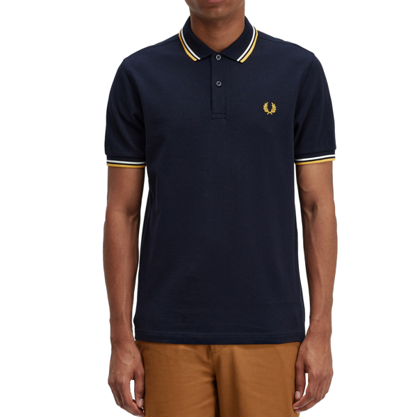 Fred Perry - Twin Tipped Polo Shirt - Navy/ Ecru/ Golden Hour