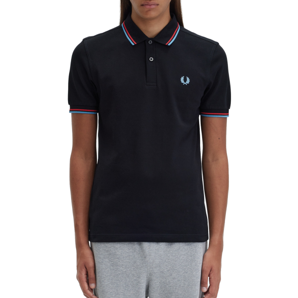 Fred Perry - Twin Tipped Polo Shirt - Black/ Washed Red/ Soft Blue